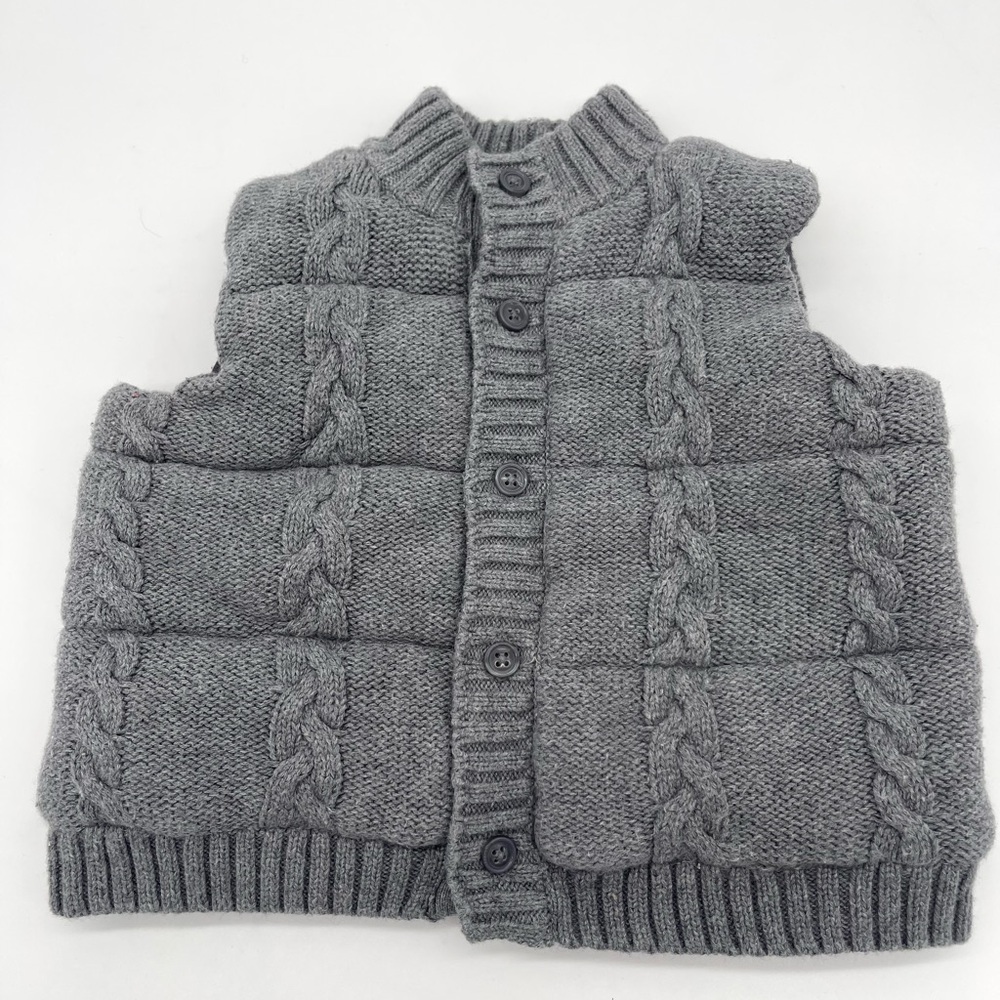 Gray Cable Knit Button-Up Vest